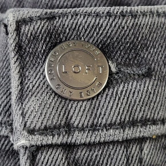 Loft Straight Leg Jeans Women Size 8 Relaxed High Waist Raw Frayed Hem Black New - Picture 5 of 15
